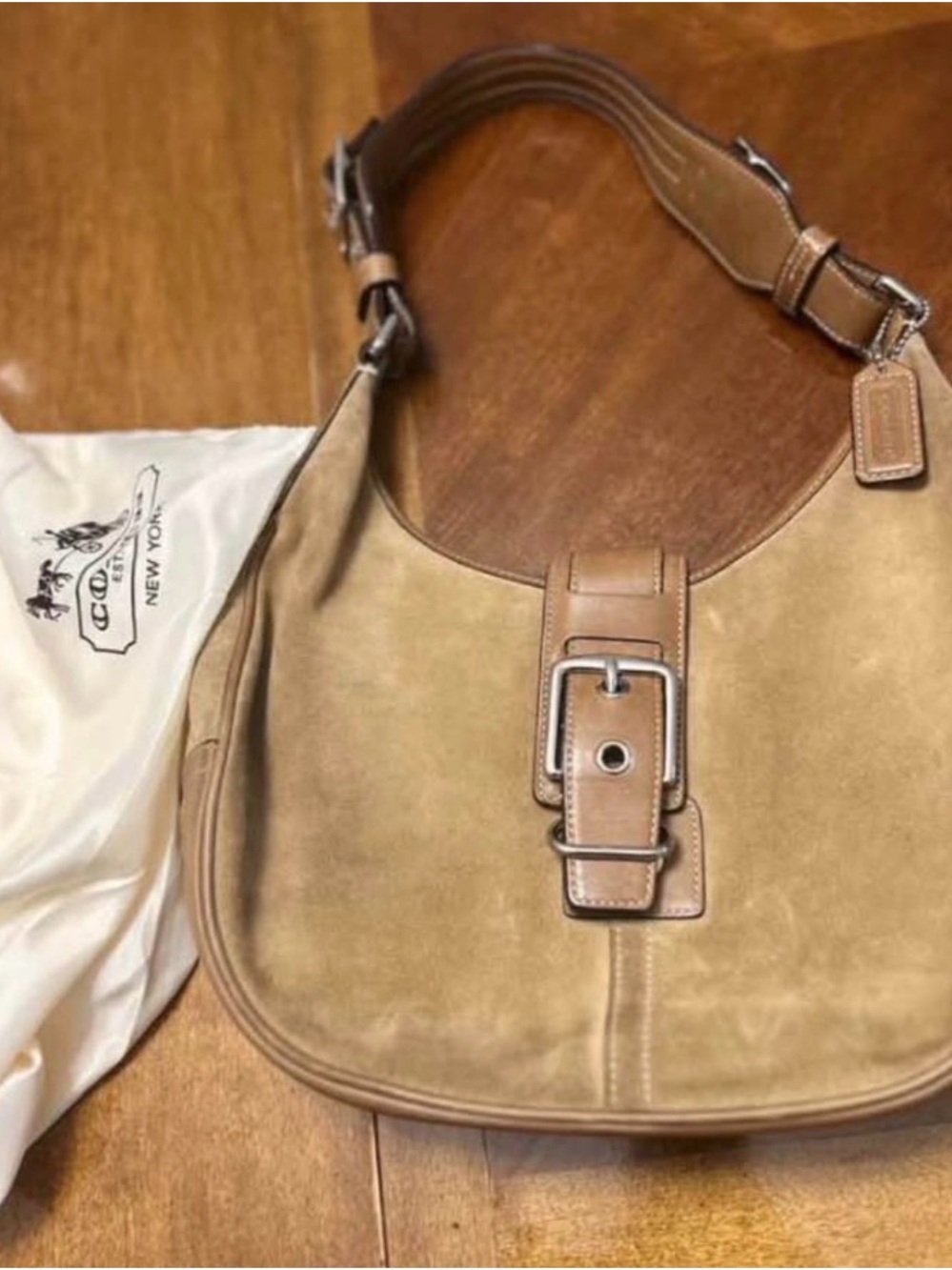 Coach Suede Shoulder Hobo in Tan and Brown